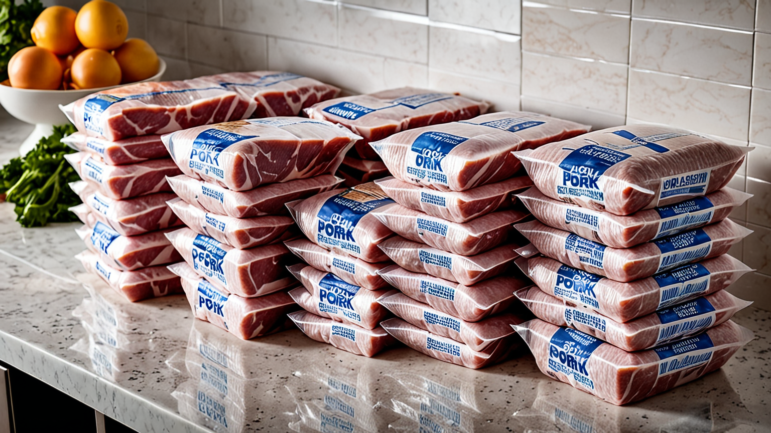 冷凍保存用にラベリングされた豚肉パック