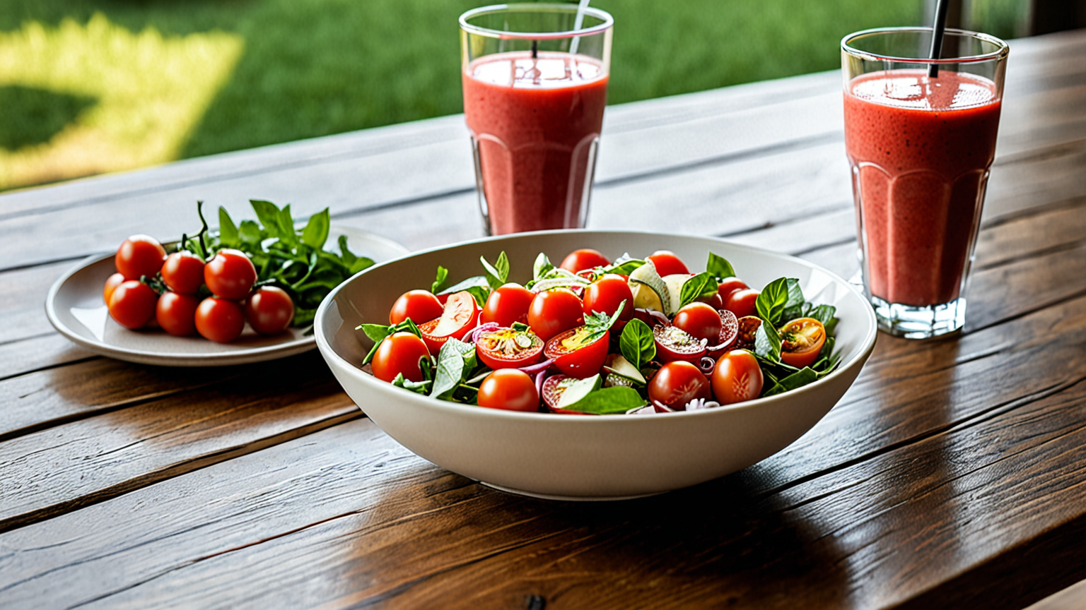 ミニトマトを使ったサラダとスムージー