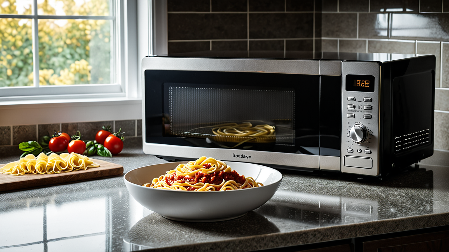 電子レンジでパスタソースを解凍している様子