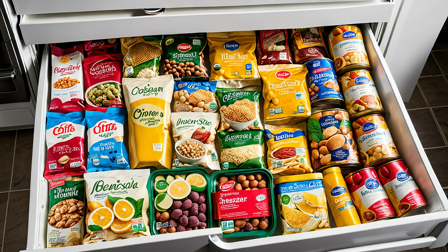 冷凍庫内のラベル付き食品
