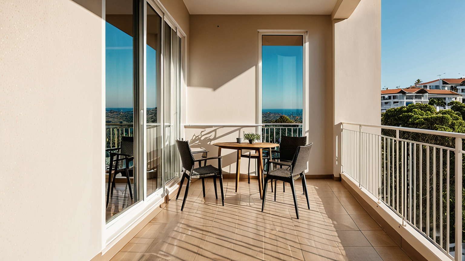 窓ガラスとベランダを掃除する様子