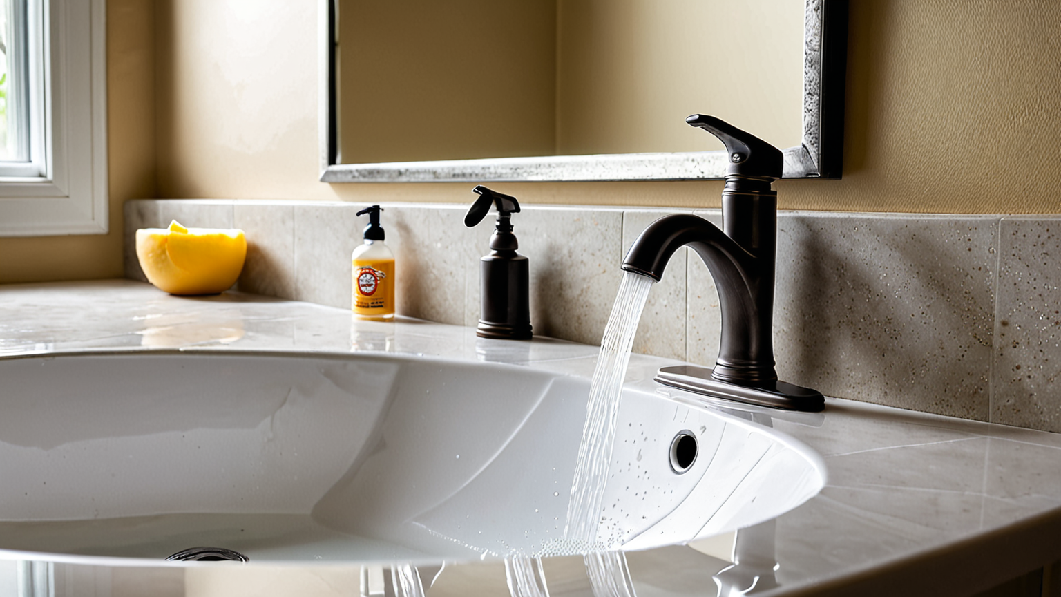 頑固な水垢に対して重曹ペーストを塗布している様子