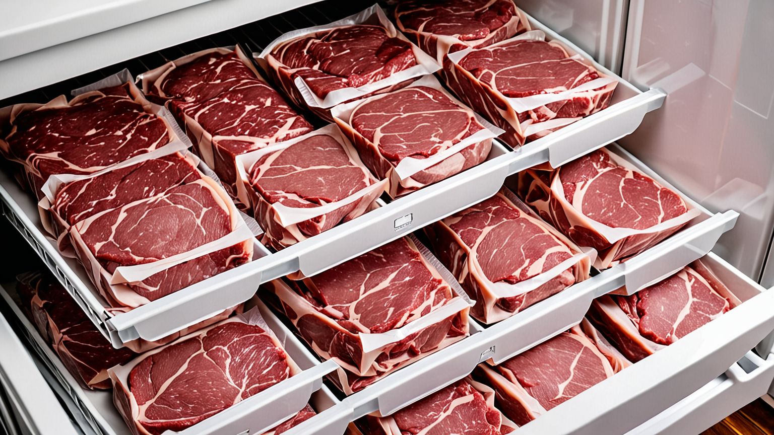 冷凍庫で保存された肉のパック