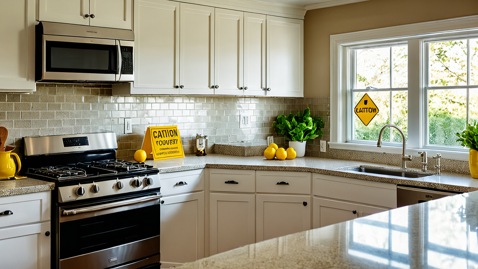 注意マーク付きのキッチン