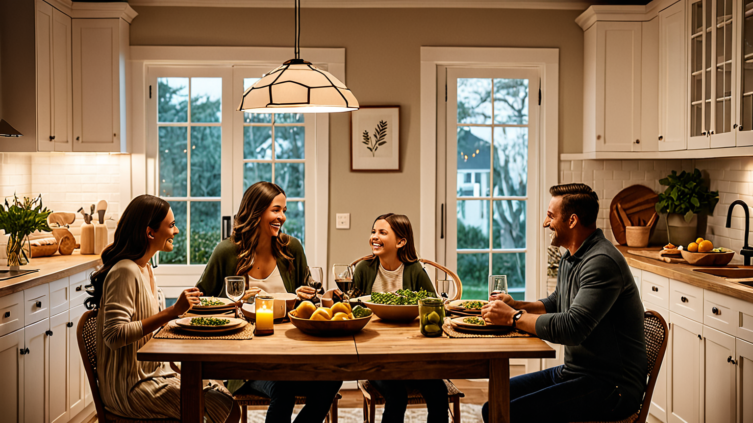 料理を楽しむ家族の写真