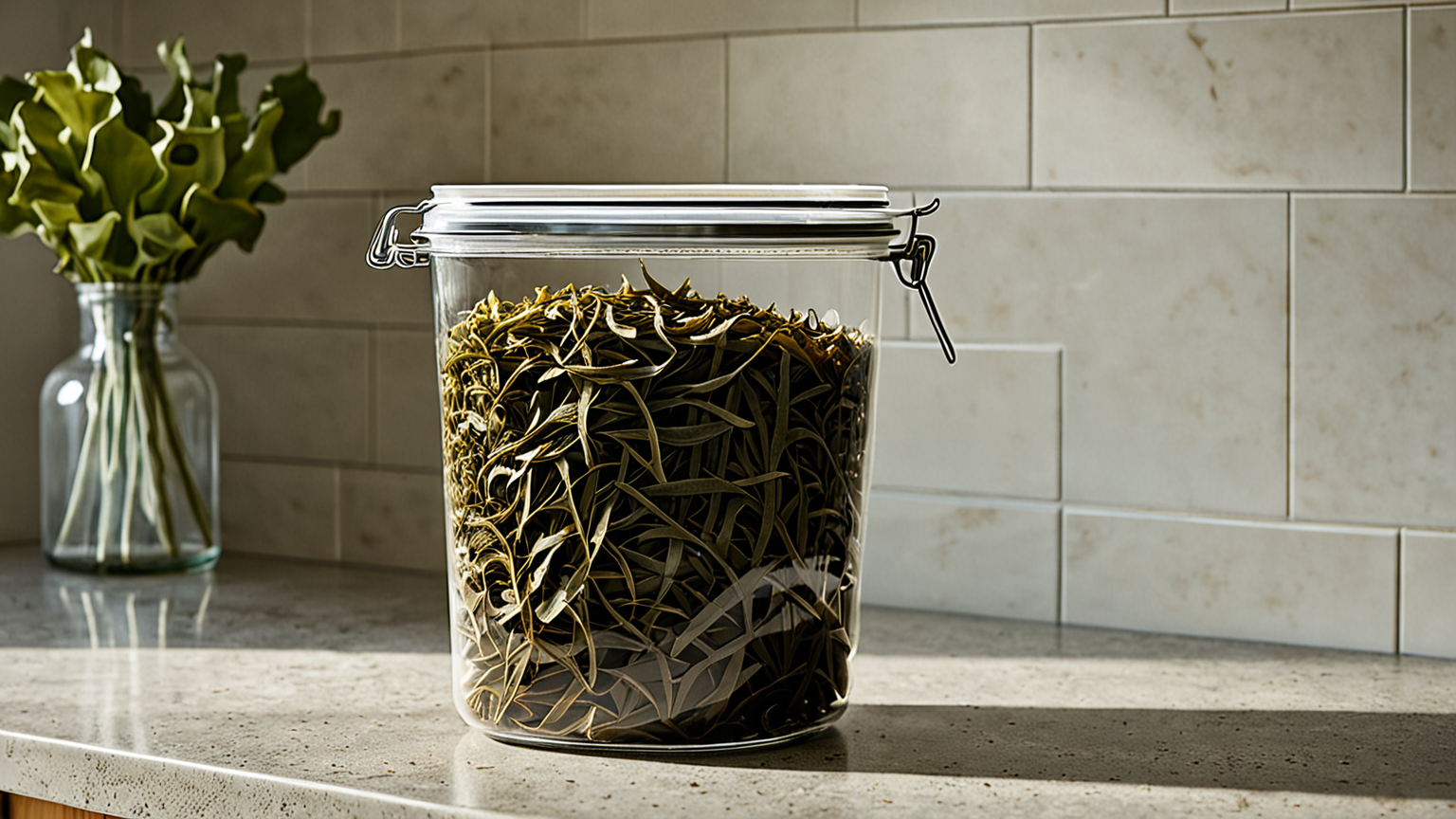 昆布を密閉容器に入れて保存している様子