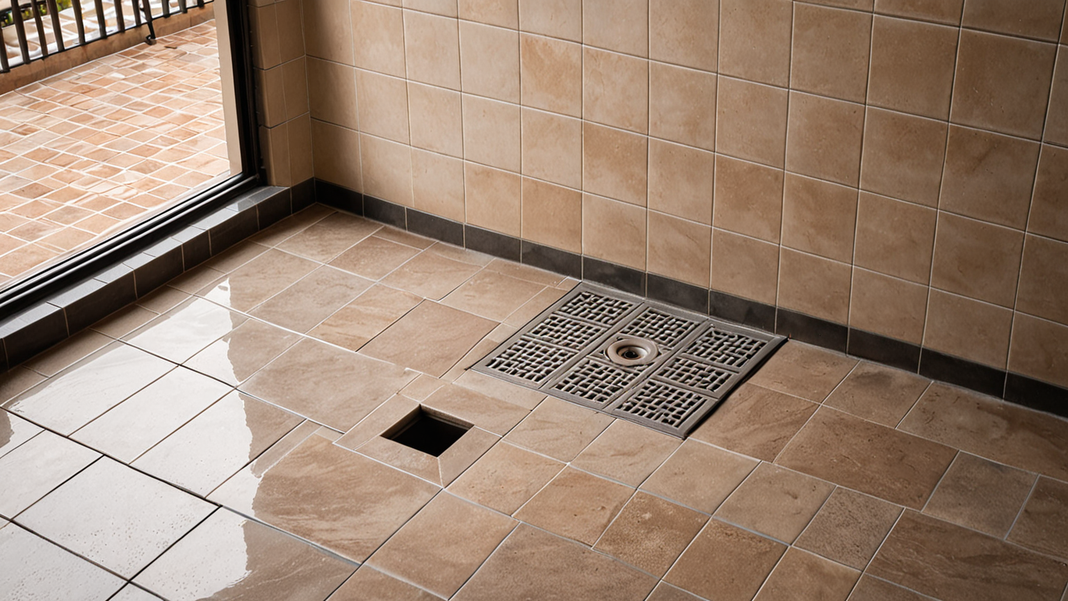 ベランダの排水口に設置されたカバー