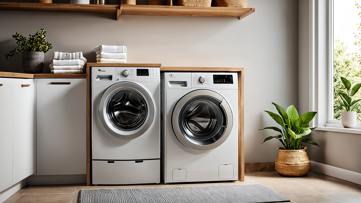 洗濯機のドアを開けて乾燥させている様子