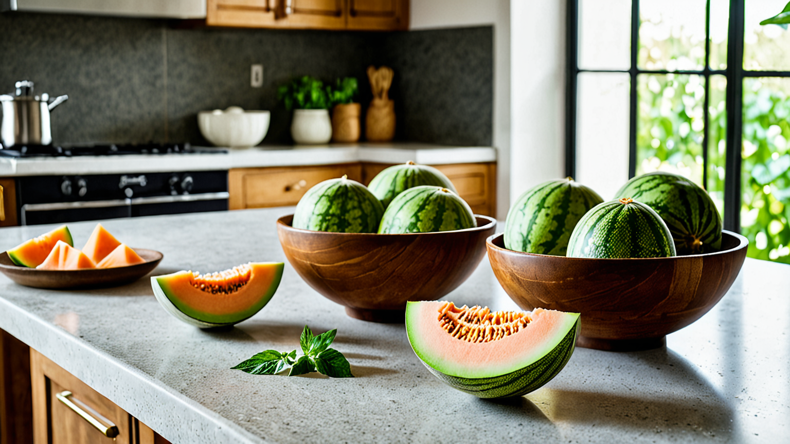 ゴーヤと塩が並んだキッチンカウンター