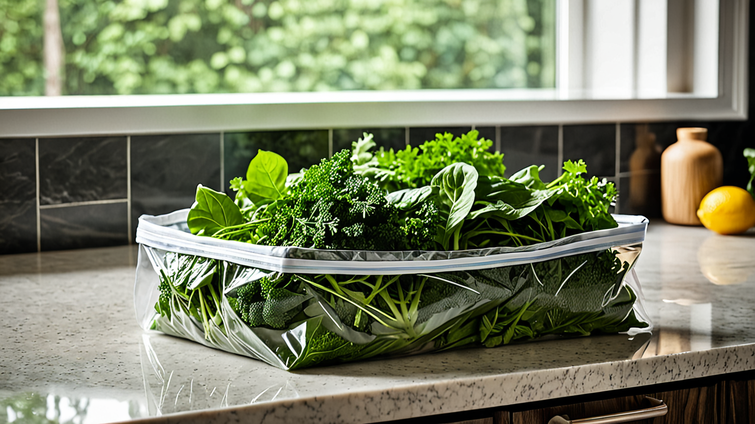 冷凍用保存袋に入った水菜