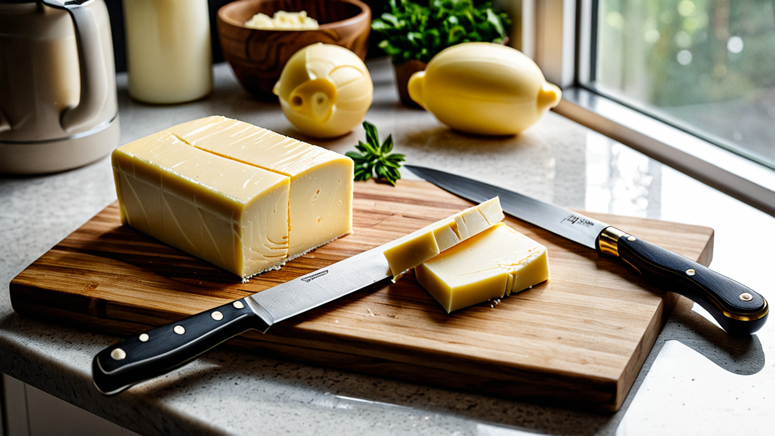 バターを包丁で切っている様子