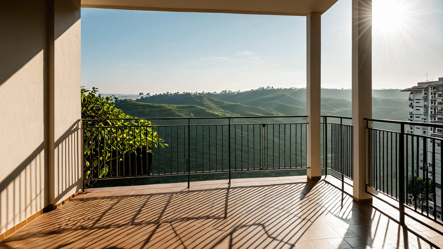 ベランダの物干し竿を掃除している様子