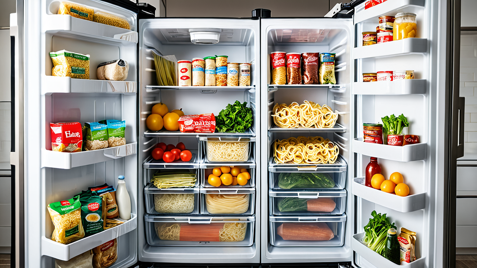 冷蔵庫と冷凍庫で保存中の麺