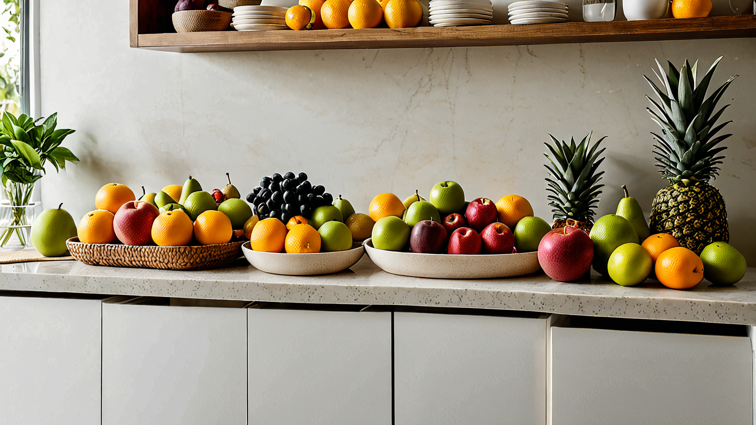 果物がきれいに並べられた常温保存スペース