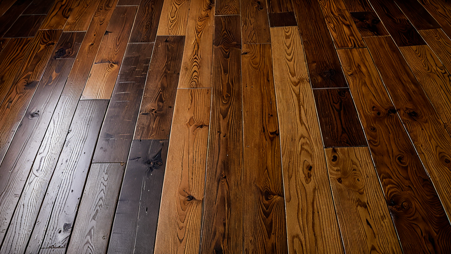 黒ずみがついたフローリングの写真