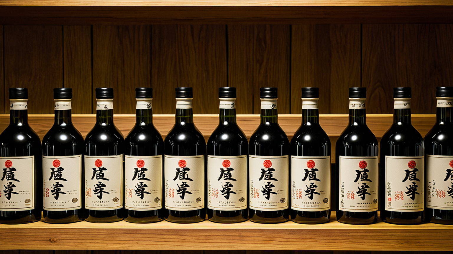 焼酎の瓶が並ぶキッチンの棚