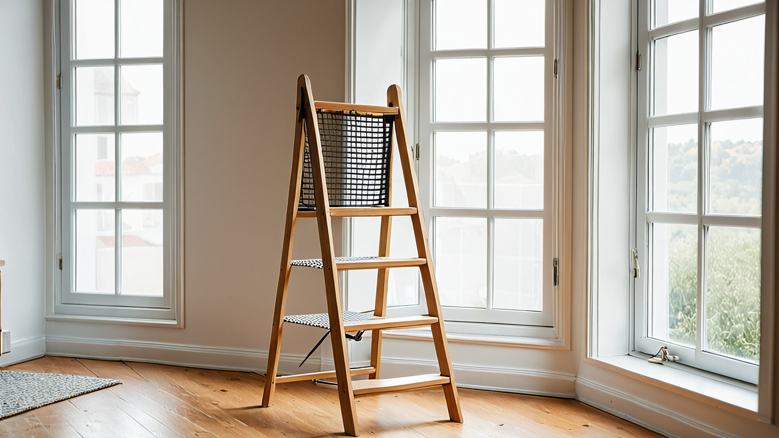 安全に網戸掃除を行うための脚立の写真