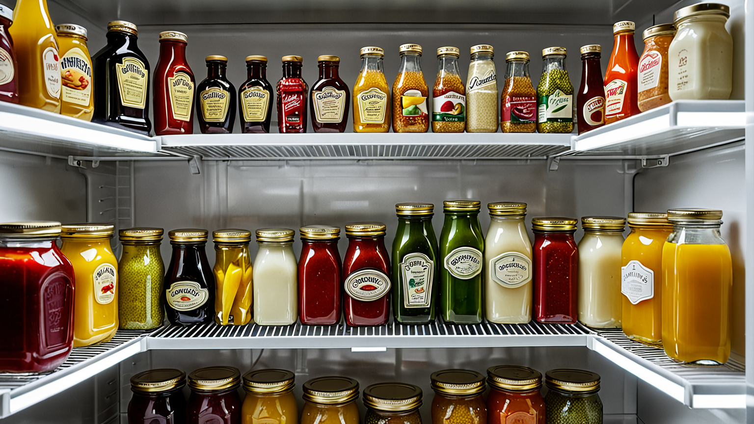 冷蔵庫内の調味料が整然と並んだ様子