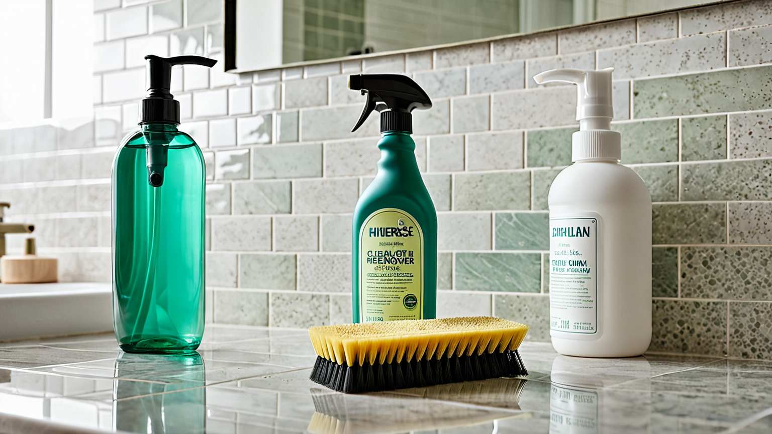 掃除用ブラシやカビ取り剤のセット