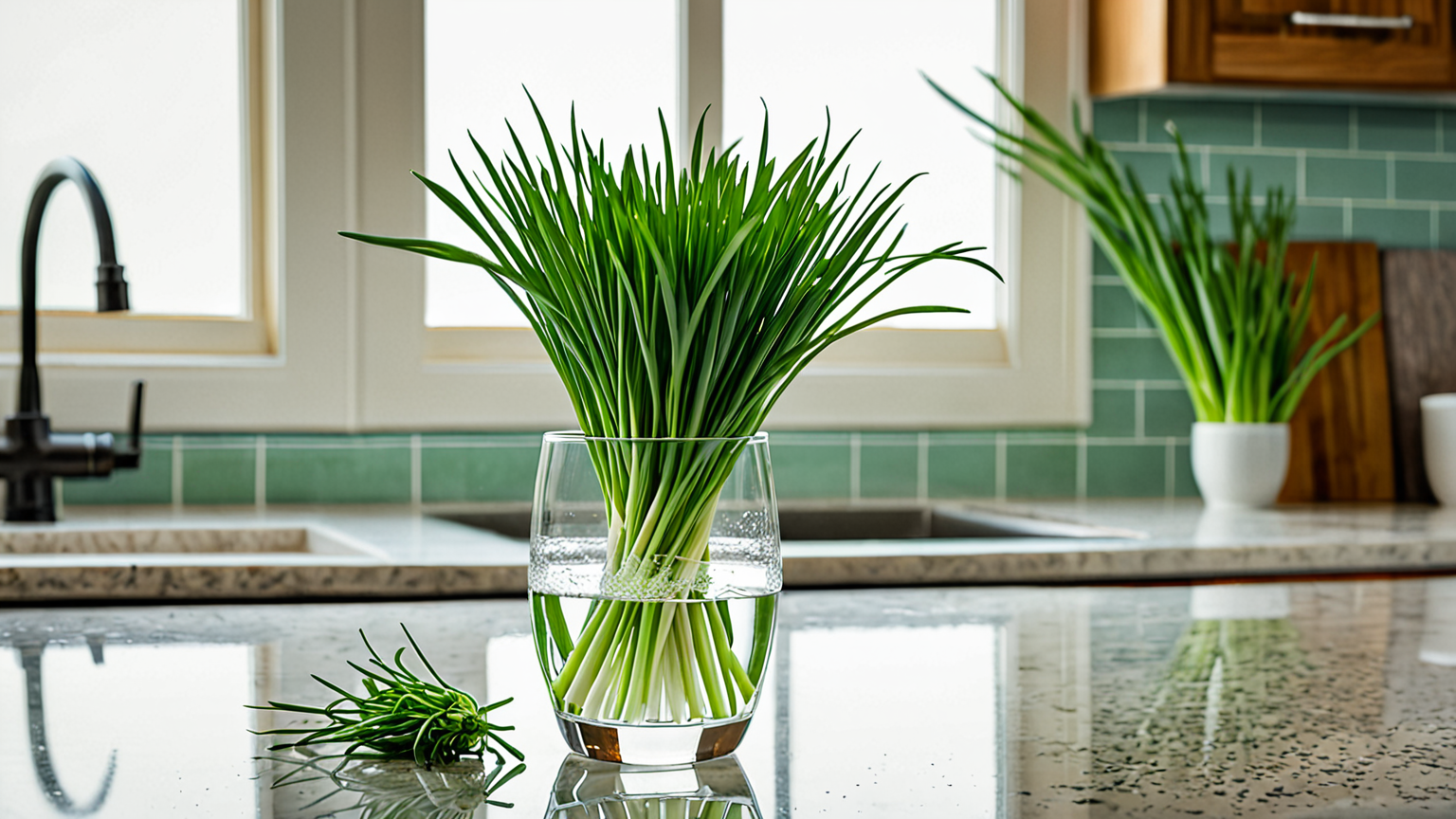 にらを水に立てて保存している様子