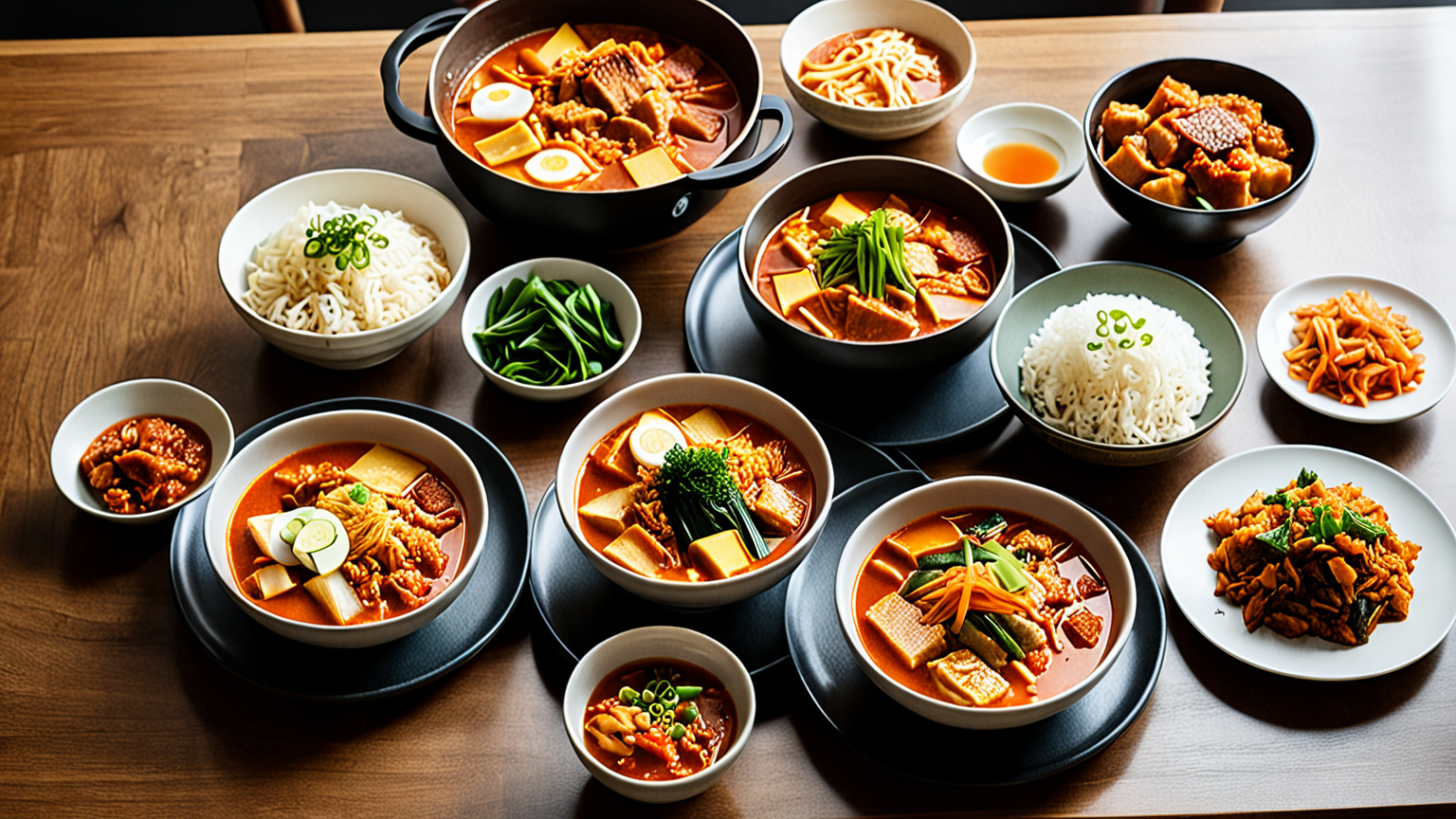 キムチチゲや炒め物の料理写真