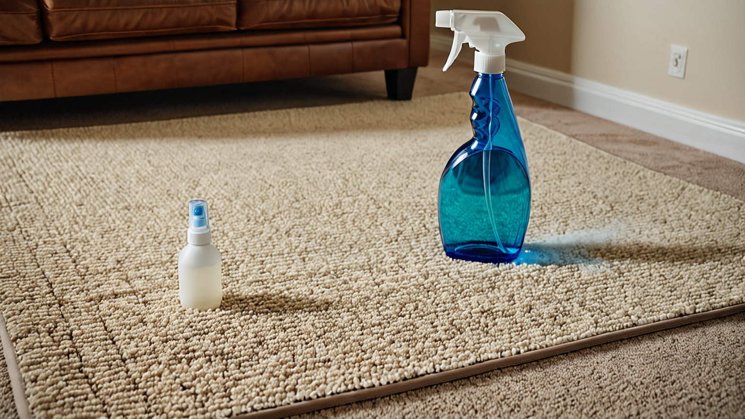 カーペットにスプレーをかける様子