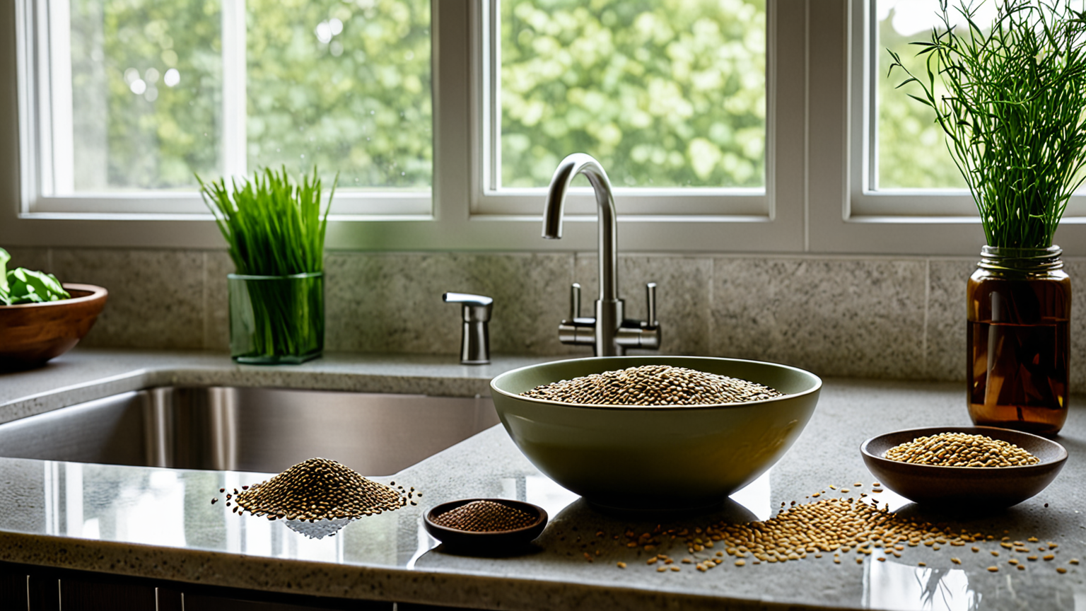 キッチンツールと種を洗うボウルのイメージ