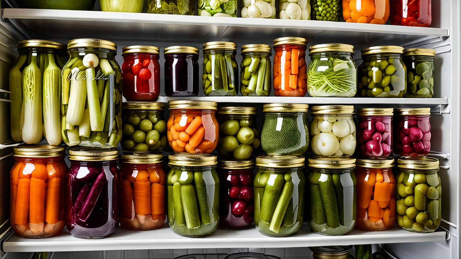 冷蔵庫で保存された自家製漬物の瓶