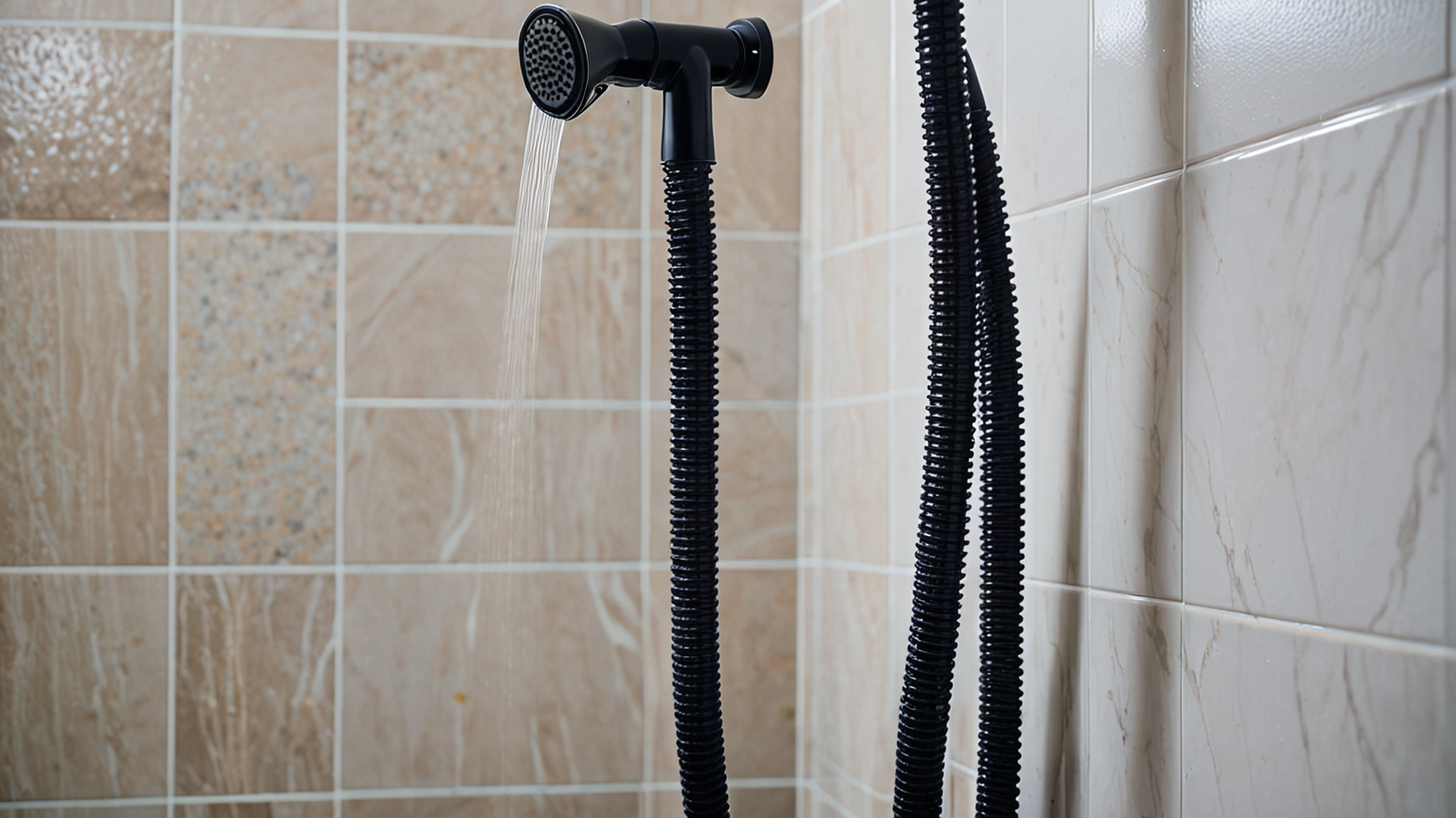 黒カビが付着したシャワーホースの拡大写真