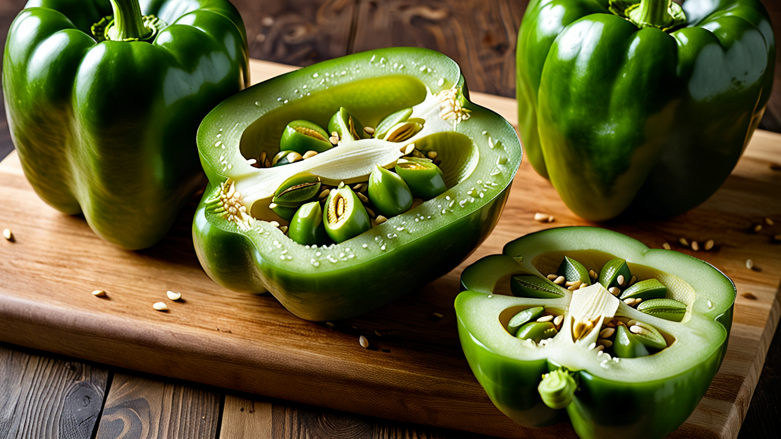 ピーマンの断面と種のアップ写真