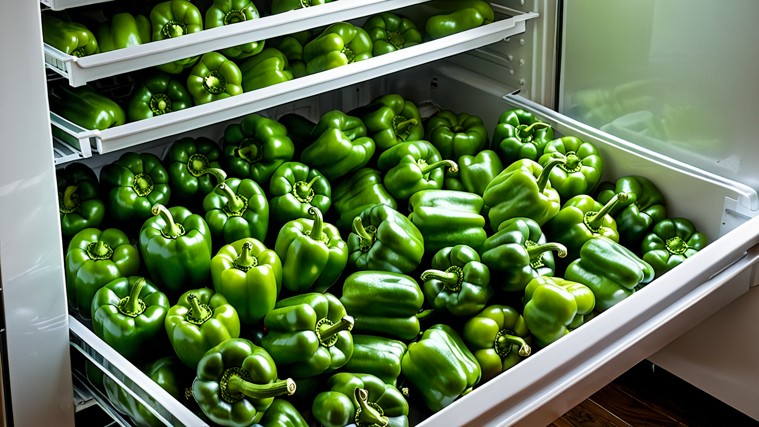 冷蔵庫の野菜室で保存されたピーマン