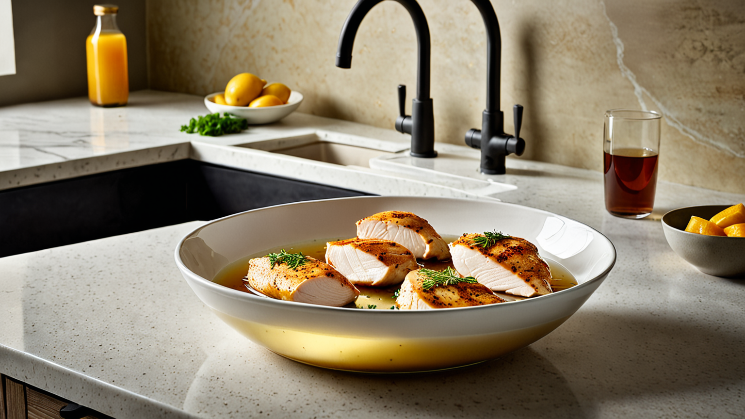 ボウルに浸した鶏むね肉の様子