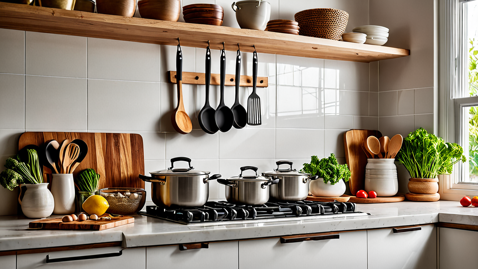 清潔なキッチンで調理する様子