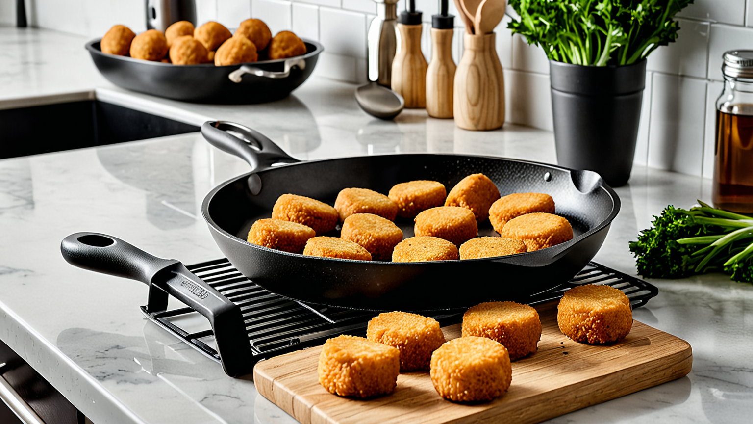 冷凍コロッケを揚げる準備をしているキッチン