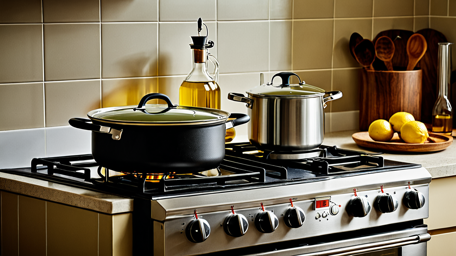 揚げ鍋と油の温度計が映っている調理場面