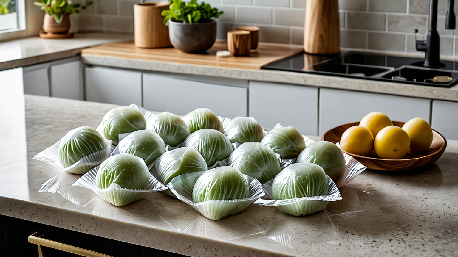 開封した切り餅をラップで包んで保存する様子