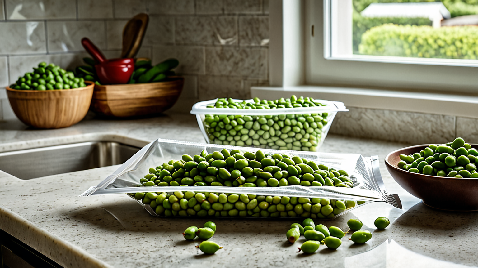 新鮮な枝豆と冷凍保存袋