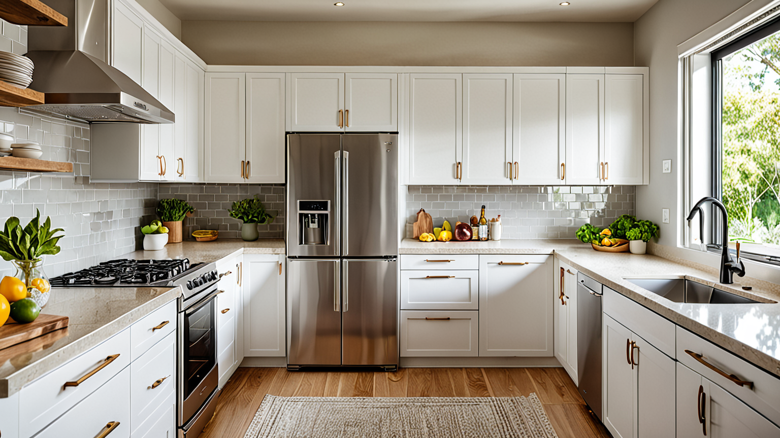 清潔なキッチンと冷蔵庫の写真