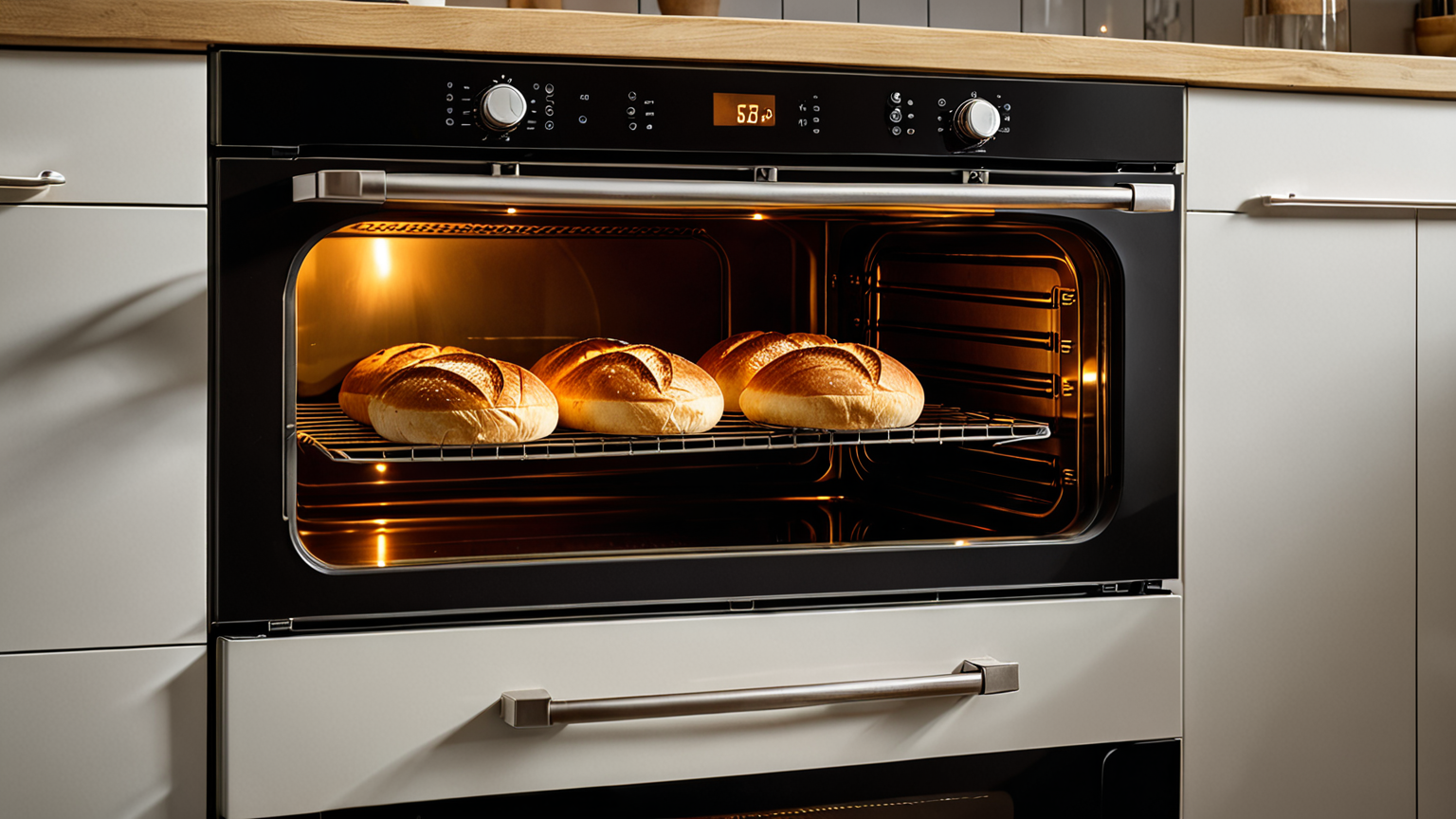 オーブンでパンを焼く様子