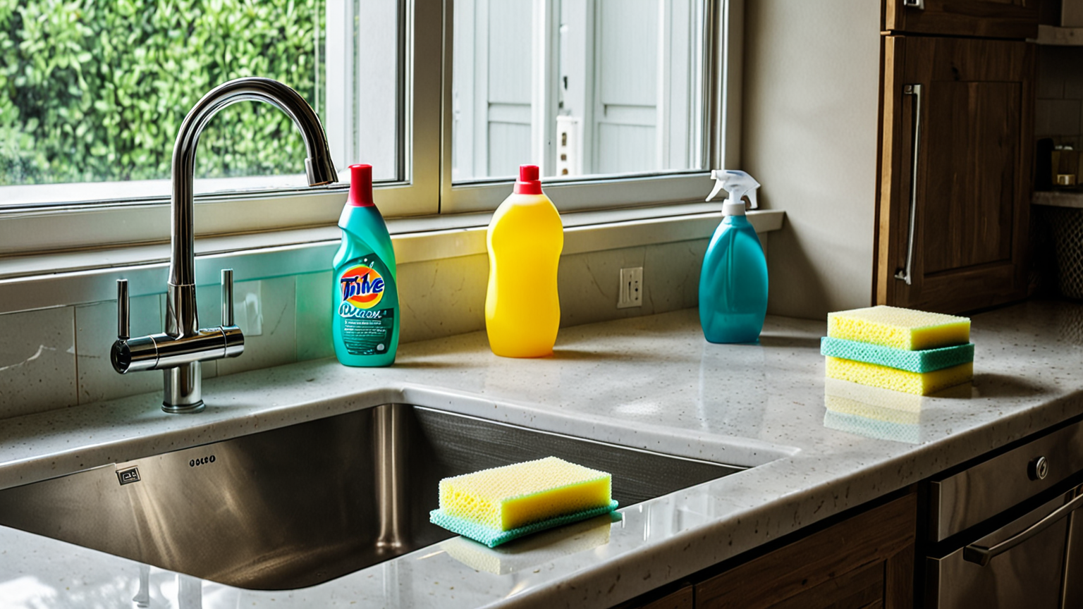 掃除用のスポンジと洗剤でドアパッキンを拭いている様子