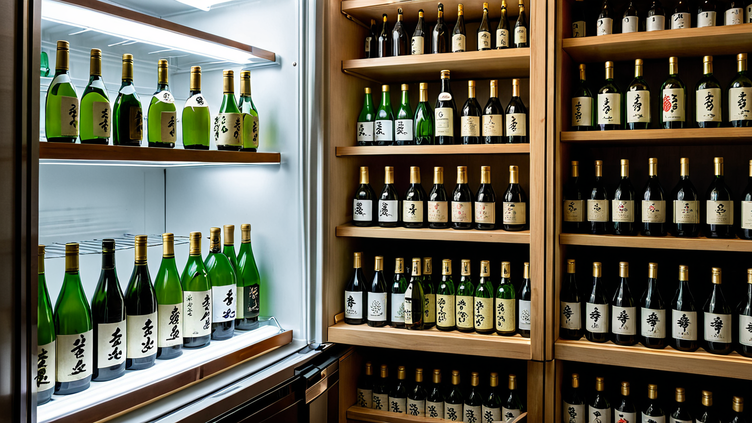 冷蔵庫で日本酒を保管する様子