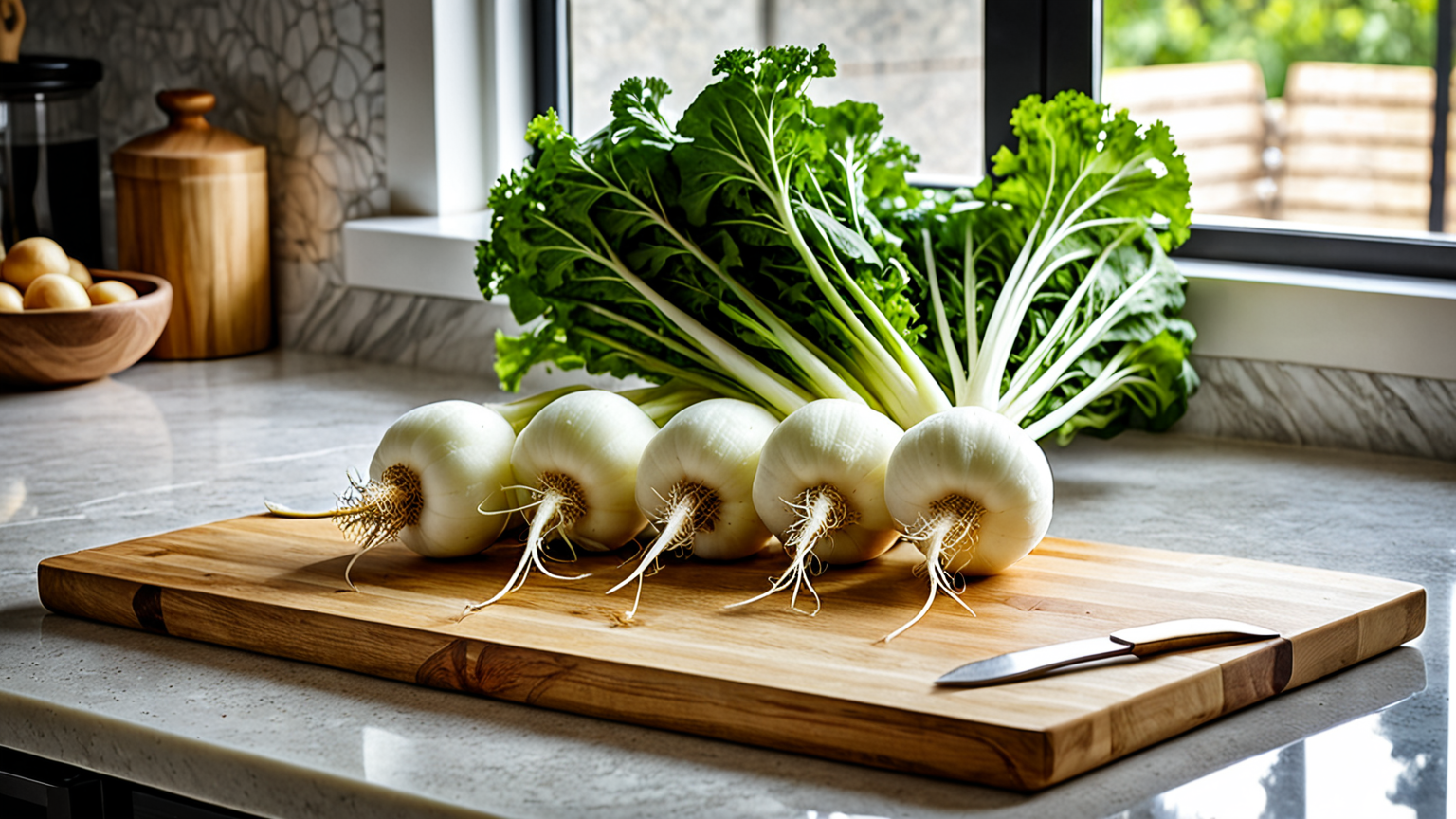 キッチンで大根を切る様子