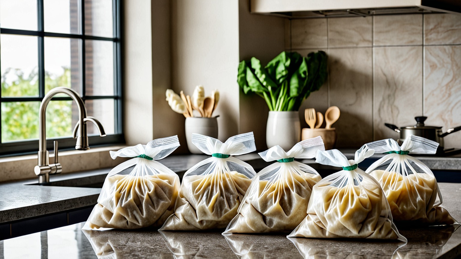 密封袋に入れて保存された餃子