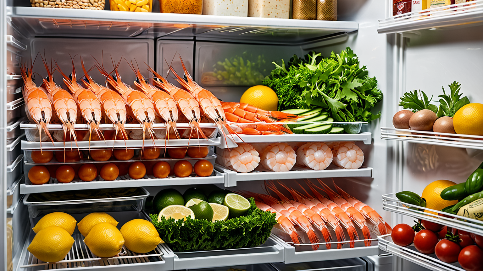 冷蔵庫で保存されたエビ