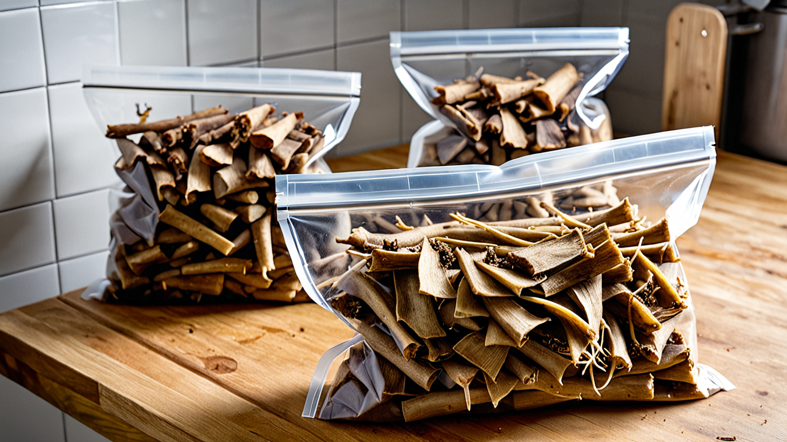 きんぴらごぼうを小分けして冷凍袋に入れている様子