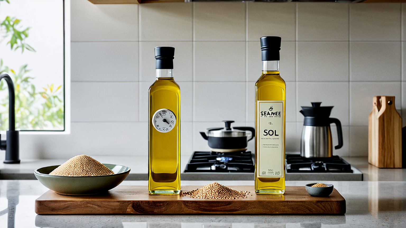 キッチンタイマーとごま油の瓶