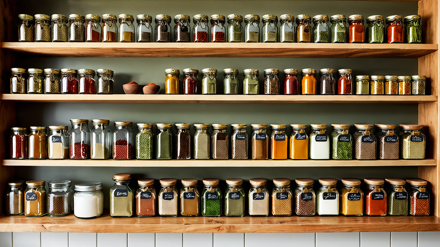 調味料が並ぶキッチンの棚