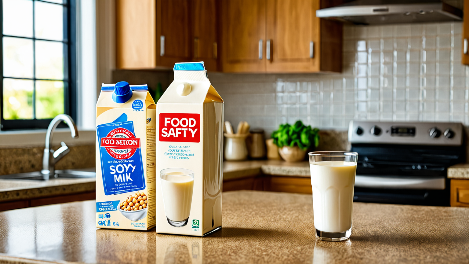 食品衛生の注意マークと豆乳パック