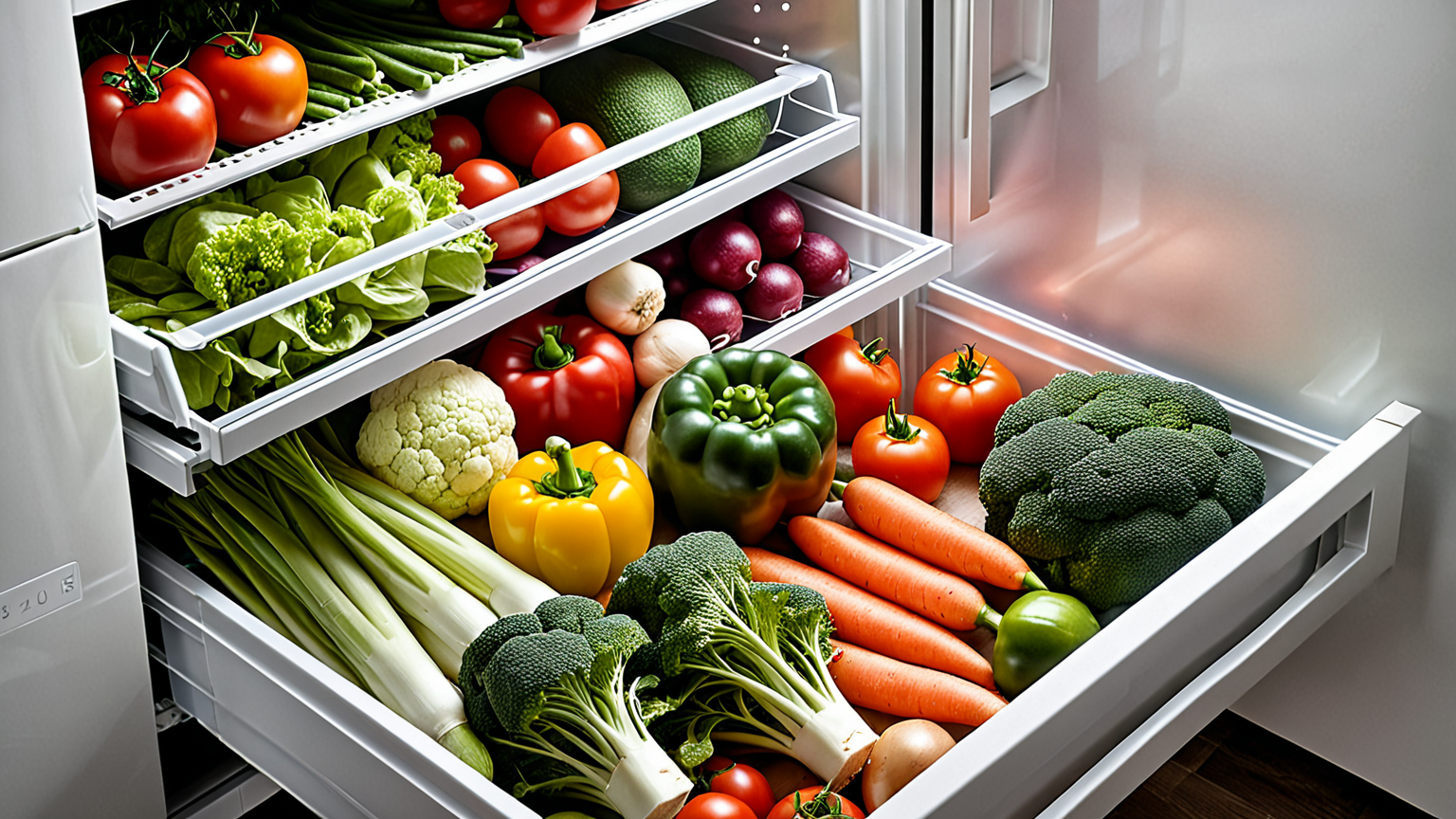 きれいに保存された冷蔵庫の野菜室