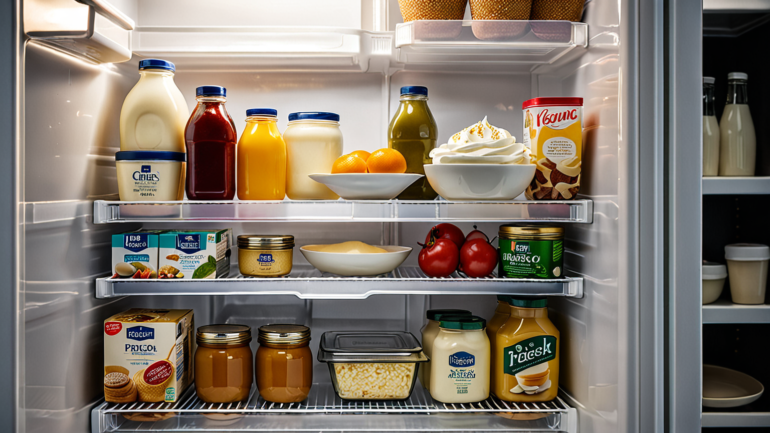 生クリームの保存容器と冷蔵庫の中